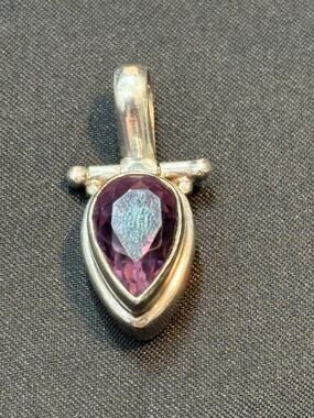 Sterling Silver Pear Cut Amethyst Quartz Pendant Teardrop